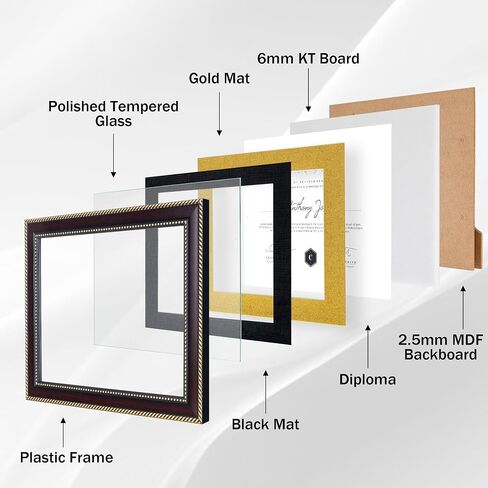 8.5x11 Diploma Frame with Black over Gold Mat or Full Display 11x14 Document Certificate Frame for Diploma Degree with HD Tempered Glass Graduation Picture Frame for Wall, Mahogany in Saudi Arabia