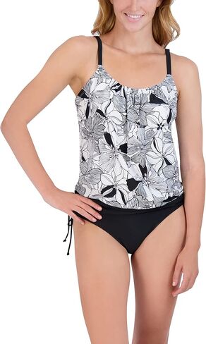 Stella Parker Women's Standard Three Tiered Tankini Tummy Control Quick Dry Removable Cup Adjustable Strap Swimsuit Set in Kuwait
