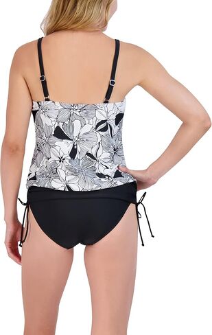 Stella Parker Women's Standard Three Tiered Tankini Tummy Control Quick Dry Removable Cup Adjustable Strap Swimsuit Set in Kuwait