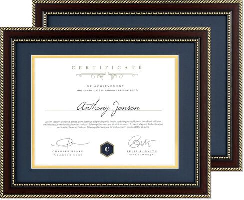 8.5x11 Diploma Frame with Black over Gold Mat or Full Display 11x14 Document Certificate Frame for Diploma Degree with HD Tempered Glass Graduation Picture Frame for Wall, Mahogany in Saudi Arabia