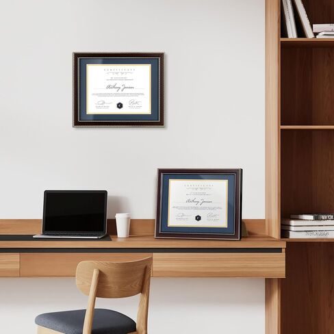 8.5x11 Diploma Frame with Black over Gold Mat or Full Display 11x14 Document Certificate Frame for Diploma Degree with HD Tempered Glass Graduation Picture Frame for Wall, Mahogany in Saudi Arabia
