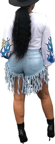 Jean Shorts for Women Frayed Raw Hem Ripped High Waisted Summer Denim Shorts in Saudi Arabia