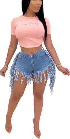 شورت جان للنساء المتوترة تنحنح الخام المزدحمة بخصر الصيف شورتات الصيف in Kuwait