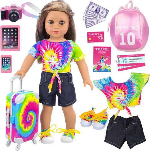 Ecore Fun 18 Inch Girl Doll Accessories Suitcase Travel Luggage Set with Carrier Storage,Clothes, Skirt,Shoes,Cross-Body Bag,Hair Hoop,Cellphone,Panel Computer(No Doll) in Saudi Arabia