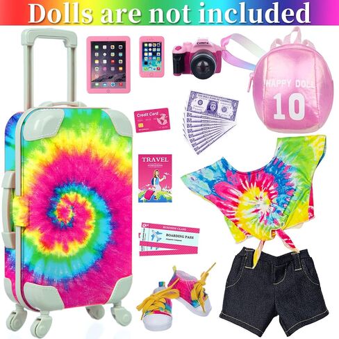 Ecore Fun 18 Inch Girl Doll Accessories Suitcase Travel Luggage Set with Carrier Storage,Clothes, Skirt,Shoes,Cross-Body Bag,Hair Hoop,Cellphone,Panel Computer(No Doll) in Saudi Arabia