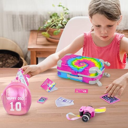 Ecore Fun 18 Inch Girl Doll Accessories Suitcase Travel Luggage Set with Carrier Storage,Clothes, Skirt,Shoes,Cross-Body Bag,Hair Hoop,Cellphone,Panel Computer(No Doll) in Saudi Arabia