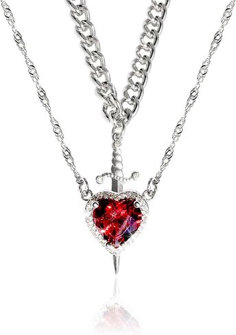 Heart and Sword Couples Necklace Gold Stainless Steel Pink Heart Zirconia Chain Trendy Matching Sword Through Heart Necklace Set Romantic Necklaces for friend Couple in Saudi Arabia
