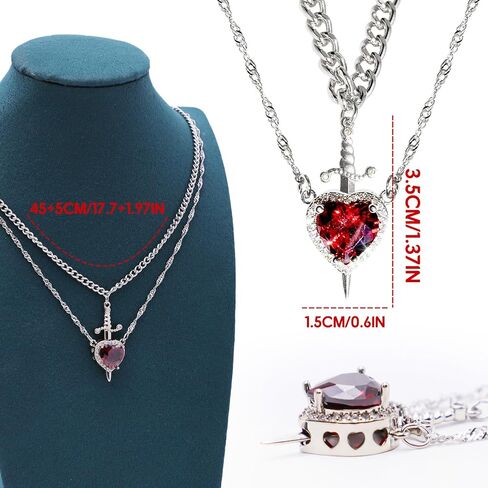 Heart and Sword Couples Necklace Gold Stainless Steel Pink Heart Zirconia Chain Trendy Matching Sword Through Heart Necklace Set Romantic Necklaces for friend Couple in Saudi Arabia