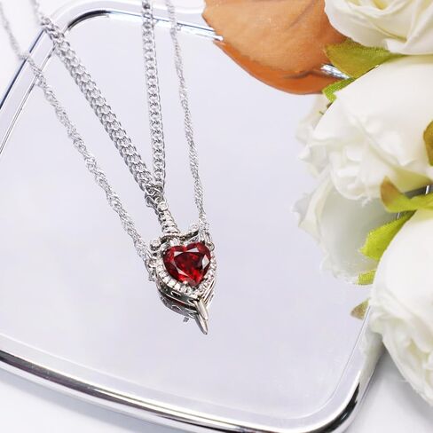 Heart and Sword Couples Necklace Gold Stainless Steel Pink Heart Zirconia Chain Trendy Matching Sword Through Heart Necklace Set Romantic Necklaces for friend Couple in Saudi Arabia