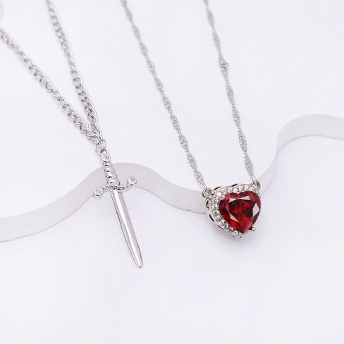 Heart and Sword Couples Necklace Gold Stainless Steel Pink Heart Zirconia Chain Trendy Matching Sword Through Heart Necklace Set Romantic Necklaces for friend Couple in Saudi Arabia