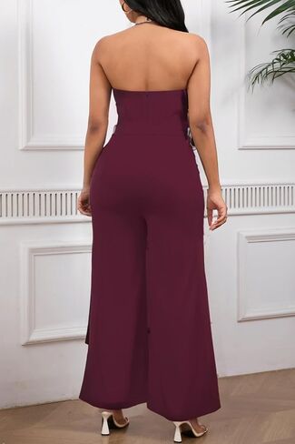 Womens Summer Sleeveless Halter Neck Jumpsuits Dressy Casual One Piece Outfits Backless Wide Leg Pants Rompers with Belt in Saudi Arabia