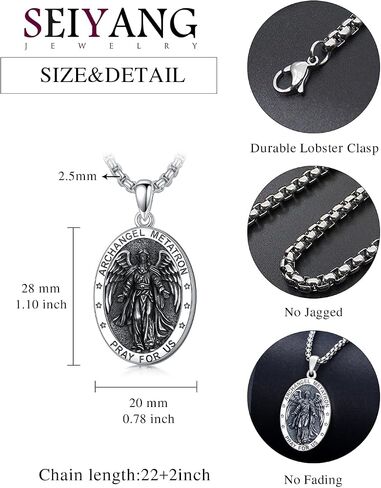 Seiyang Saint Necklace 925 Sterling Silver Patron Amulet Medal Jewelry for Men Women (with Gift Box) in Kuwait