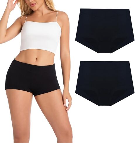 Women's Boy Shorts Panties Ladies Cotton Underwear High Waisted Underpants (2Pack) in Kuwait