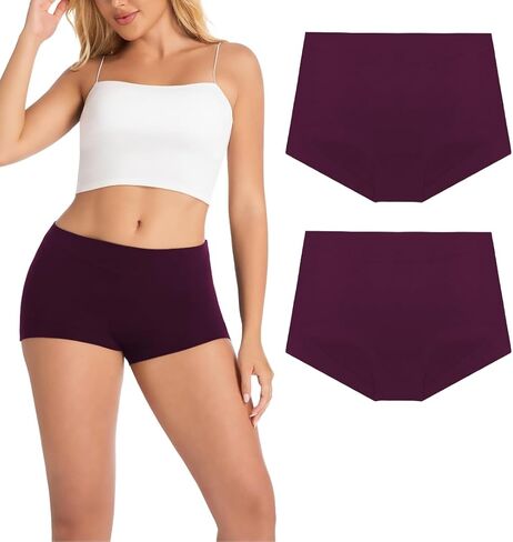 Women's Boy Shorts Panties Ladies Cotton Underwear High Waisted Underpants (2Pack) in Kuwait