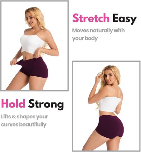Women's Boy Shorts Panties Ladies Cotton Underwear High Waisted Underpants (2Pack) in Kuwait