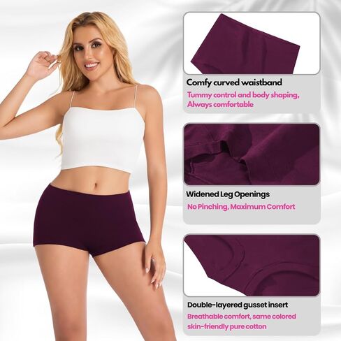 Women's Boy Shorts Panties Ladies Cotton Underwear High Waisted Underpants (2Pack) in Kuwait