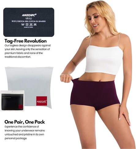 Women's Boy Shorts Panties Ladies Cotton Underwear High Waisted Underpants (2Pack) in Kuwait