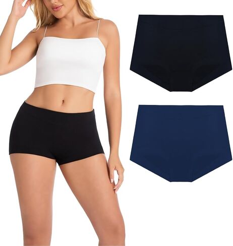 Women's Boy Shorts Panties Ladies Cotton Underwear High Waisted Underpants (2Pack) in Kuwait
