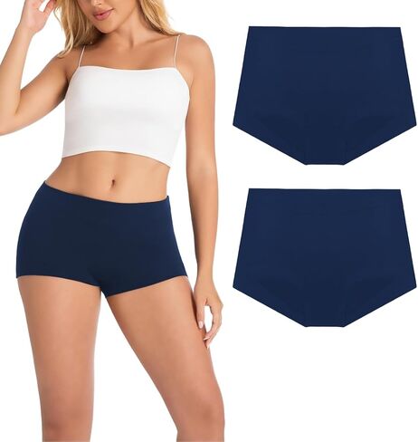 Women's Boy Shorts Panties Ladies Cotton Underwear High Waisted Underpants (2Pack) in Kuwait