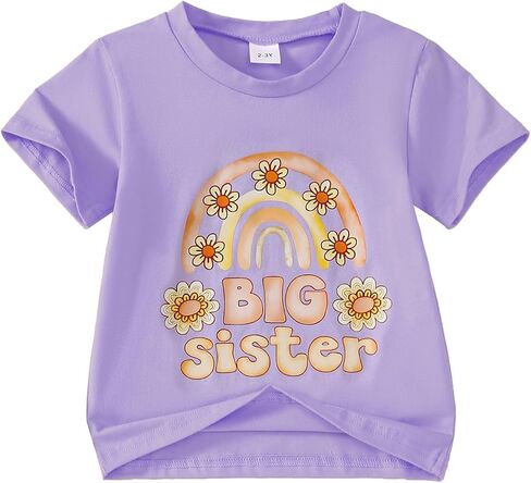 Little Girl Shirts Big Sister Tee Shirt Top Summer Short Sleeve Clothes 2-7 Years in Kuwait
