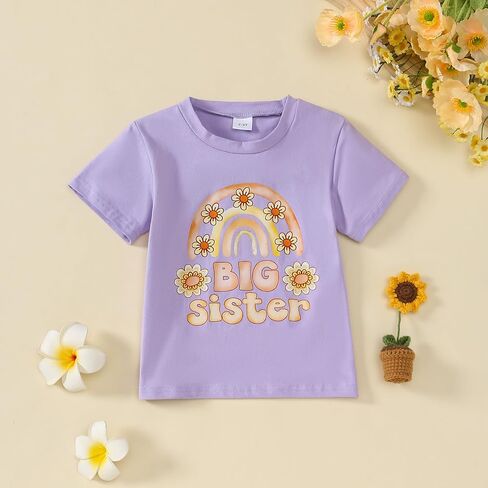Little Girl Shirts Big Sister Tee Shirt Top Summer Short Sleeve Clothes 2-7 Years in Kuwait