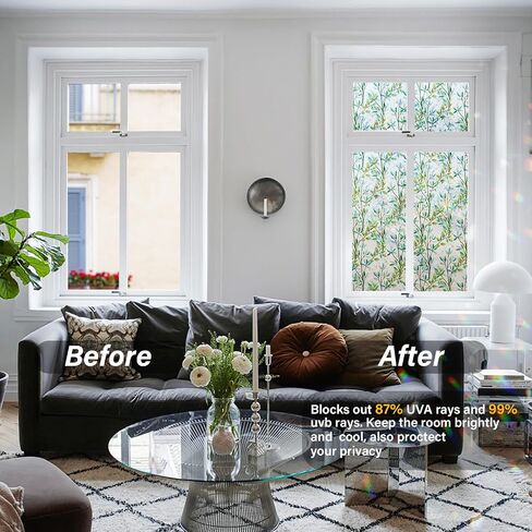 Window Privacy Film - Static Cling UV & Heat Blocking Stained-Glass Design for Sliding Glass Doors, Office & Bathroom Windows - No Glue Premium Vinyl Decal (Easy Install, 17.5"×78.7") in Saudi Arabia