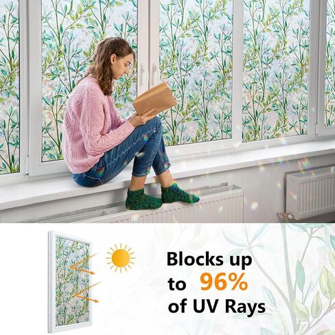 Window Privacy Film - Static Cling UV & Heat Blocking Stained-Glass Design for Sliding Glass Doors, Office & Bathroom Windows - No Glue Premium Vinyl Decal (Easy Install, 17.5"×78.7") in Saudi Arabia