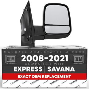 Driver Side Mirror Compatible with 2008-2015 Chevrolet Express & GMC Savana 1500, 2008-2021 Express & Savana 2500 3500, Manual Folding, Dual Glass, Textured Black - OEM 20838065, GM1320395