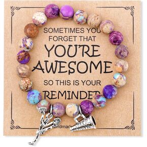 Cheer Bracelet, Imperial Stone Cheerleading Bracelet with Encouragement Card Charming Cheerleader Gifts Elegant Smooth Cheer Stuff with Cheerleader Jewelry Pendant