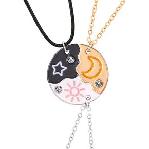 BFF Sun Moon Star أفضل صديق للأبد قلادة 3 PCS اللغز مطابقة قلادة قلادة Bestie قلادة الصداقة لمسافات طويلة BFF هدية لصديق للجنسين