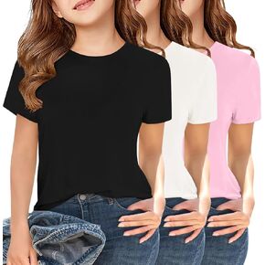 Girls Short Sleeve T Shirts Crew Neck Summer Tops Basic Tees 5-14 Year
