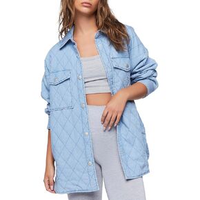 Forever 21 Women's Quilted Dolphin-Hem Shacket