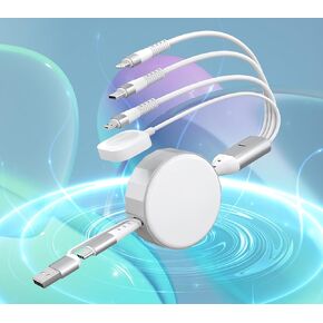 كابل شحن متعدد قابل للسحب بقوة 100 واط مع شاحن ساعة Apple - شاحن محمول 4 في 1 كابل قابل للسحب مع Lightning/Micro/Type C/iWatch لأجهزة iPad والأجهزة اللوحية وiPhone سلك شحن متعدد قابل للسحب in Kuwait