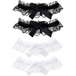 PENTA ANGEL Women Leg Garter 4Pcs Elastic Sexy Lace Ribbon Bowknot Leg Belt Garter for Bridal Wedding Party Favor