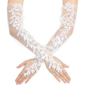 White Long Lace Fingerless Gloves Floral Lace Wedding Gloves for Bride Opera Wedding Bridal Party Prom