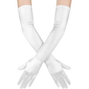 simarro Long Opera Gloves for Women, White Satin Party Gloves Elbow Length Stretchy Adult Size for Weddings Bridal Dresses Tea Parties Halloween Cosplay