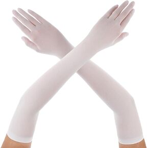 Long White Sheer Gloves Women Stretchy Elbow Length Tulle Mesh Gloves Wedding Opera Prom Party 1920's Dance