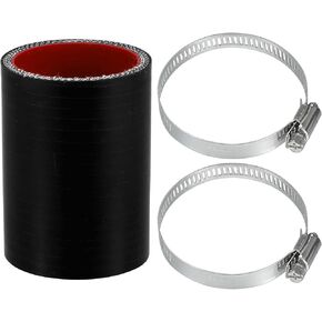 X AUTOHAUX 1 Set 48mm 1.89" ID 76mm 2.99" Length 0 Degree Black Red Car Silicone Hose with Clamps Coolant Hose Universal