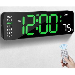 Digital Wall Clock with Remote Control, Large Display Plug in LED Digital Alarm Clocks with 12/24Hr, Date, Week, DST, Timing, Countdown, Temperature for Living Room, Bedroom, Office Wall Decor (Blue)
