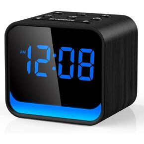 Housbay Wooden Radio Clock-شاشة قابلة للتطبيق لساعة AT-A-Glance ، الضوء الصديق للنوم ، إنذار طبيعي وراديو FM المتميز للاستيقاظ اللطيف