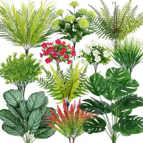 20 PCS نباتات اصطناعية في الهواء الطلق مزيفة الأشعة فوق البنفسجية مقاومة الأزهار الاصطناعية الخضراء السيقان بوسطن سرخس شجيرات البلاستي
