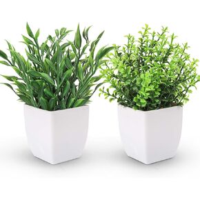 Der Rose 2 Pack Fake Plants Mini Artificial Greenery Potted Plants for Home Decor Indoor Office Table Room Farmhouse