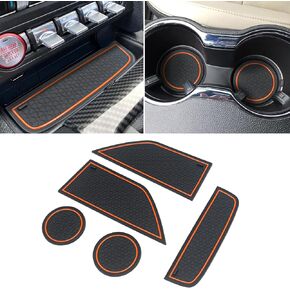 Fits for Ford Mustang Accessories 2015-2020 2021 2022 2023 Custom Cup Holder Insert, Center Console Liner Organizer Door Pocket Mats Pad (5Pcs Set, Red Trim)