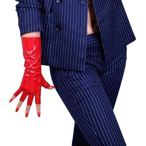 DooWay Long Leather Fingerless Gloves Women Black Red Faux Leather Half Finger Driving Cosplay Gloves