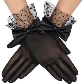 Lusofie Lace Gloves Women Tea Party Bow Short Wedding Gloves for Bridal Elegant Accessories Wrist Length Formal Gloves