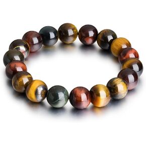 Tiger Eye Bracelets for Women Men, Triple Protection Chakra Beaded Bracelet, Relax Anxiety Healing Crystal Bracelet Jewelry for Balance, Natural Gemstones Bracelets Gifts for Women Birthday