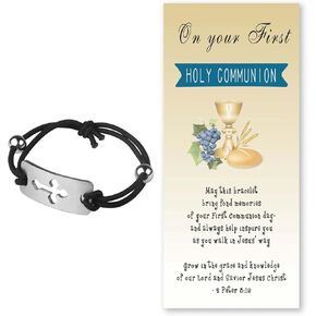 First Communion Gifts Black Stretch Bracelet with Cross First Holy Communication Baptism Gifts