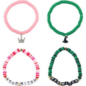 4pcs Friendship Bracelets, Witch Green Pink Stretchable Friendship Bracelet Sister Merchandise Jewelry Stuff Birthday Gifts Merch Accessories for Best Sisters Decor