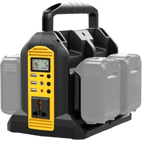 عاكس Waxpar Power متوافق مع بطارية DeWalt 20V ، 350W مولدات في الهواء الطلق تحول DC 20V إلى AC 120V العاكس موجة الجيب النقي مع 6 موانئ الإخراج ، ضوء LED للتخييم الطوارئ