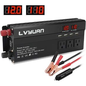 Lvyuan 1000W Car Power Heldter 12V إلى 110V 120V DC لعاكس سيارة AC مع محول سيارة USB 3.1A ، 4 منافذ ، مقاطع بطارية ، ولاعة سجائر للسيارة ، المنزل ، في الهواء الطلق ، التخييم